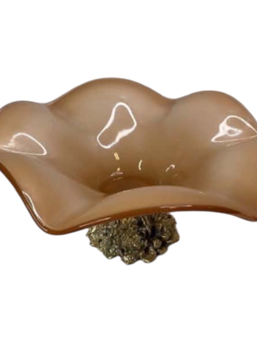 Vintage Antica Cristalleria Italiana Peach Amber Art Glass Ruffled Pedestal Bowl